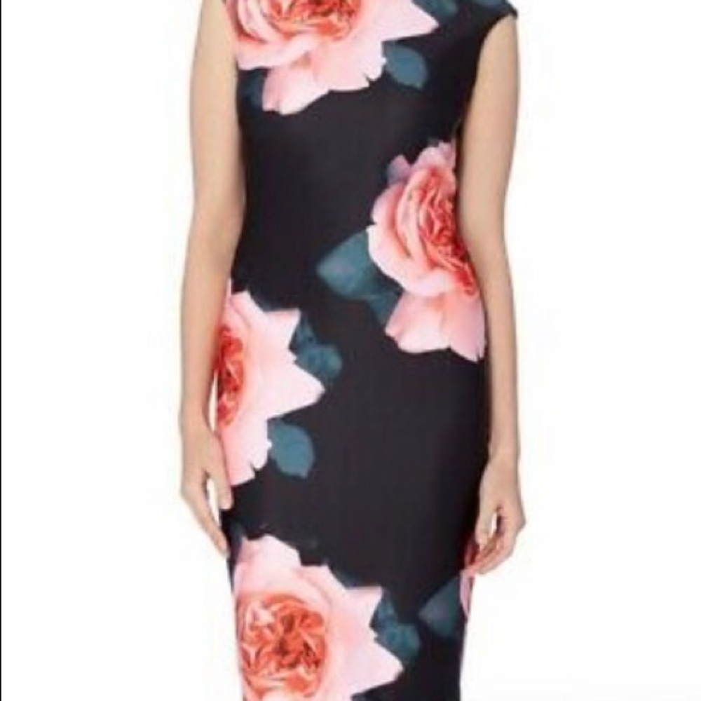 Tahari black with bold floribunda pink roses 4